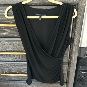 Dressy top, black deep V neck top